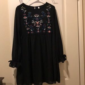 Target Long Sleeve Black Embroider Dress Size M